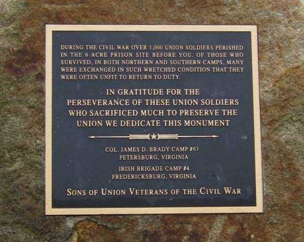 BELLE ISLE CIVIL WAR PRISON CAMP MEMORIAL PLAQUE