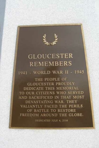GLOUCESTER WWII MEMORIAL PLAQUE A