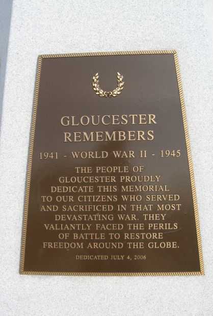 GLOUCESTER WWII MEMORIAL PLAQUE A