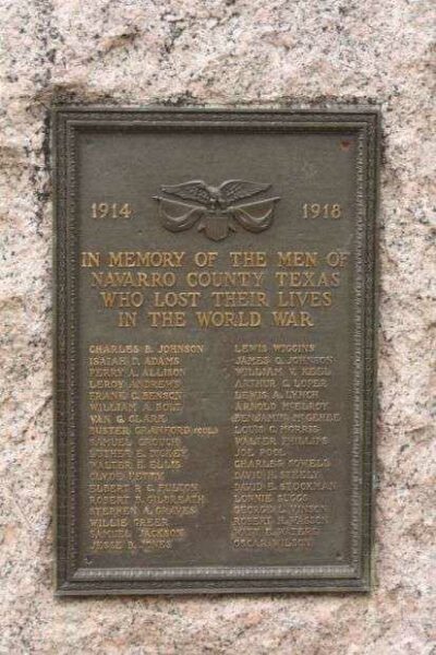 NAVARRO COUNTY WORLD WAR MEMORIAL PLAQUE