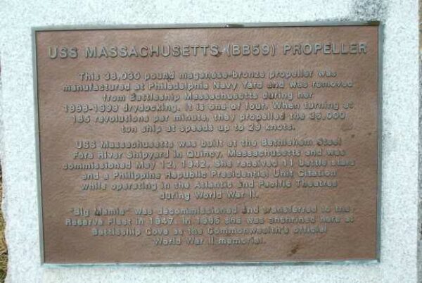 USS MASSACHUSETTS (BB59) MEMORIAL PROPELLER PLAQUE