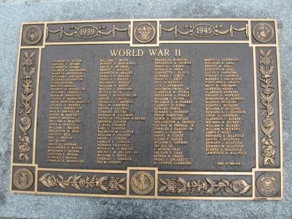 STOCKBRIDGE WORLD WAR II MEMORIAL LEFT PLAQUE