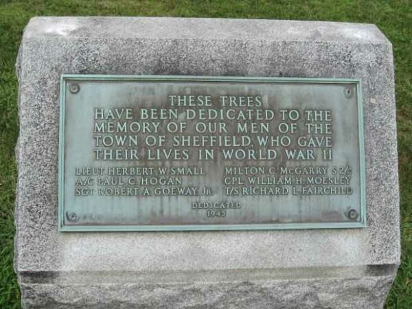 SHEFFIELD WORLD WAR II MEMORIAL TREES PLAQUE