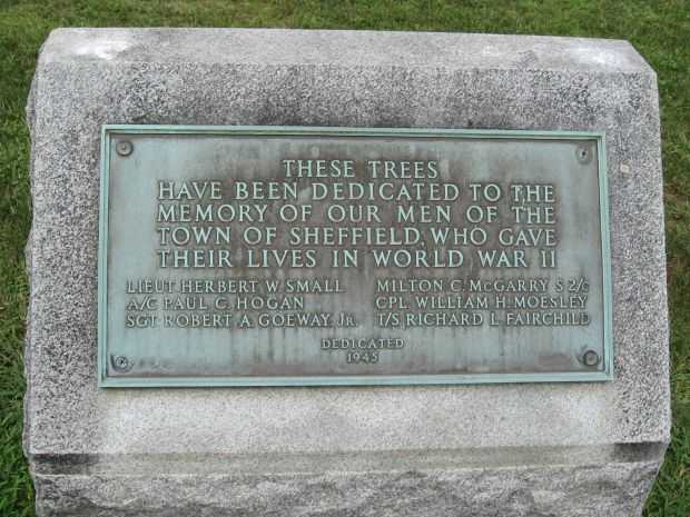 SHEFFIELD WORLD WAR II MEMORIAL TREES PLAQUE