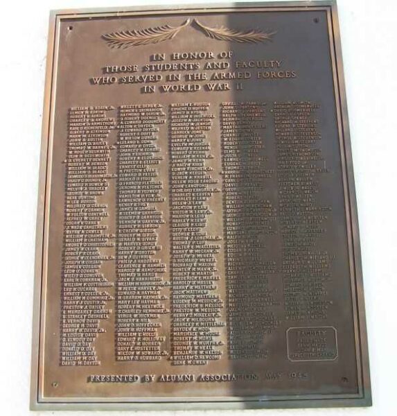 SALISBURY COLLEGE WORLD WAR II MEMORIAL PLAQUE