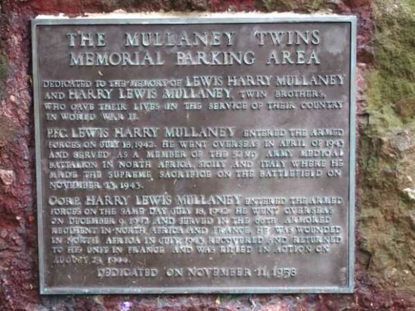 THE MULLANEY TWINS MEMORIAL PARKING AREA PLAQUE