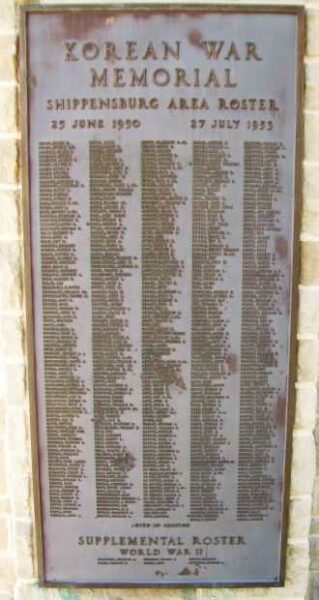 SHIPPENSBURG KOREAN WAR MEMORIAL COLUMN PLAQUE