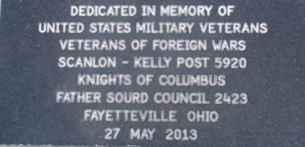 FAYETTEVILLE VETERANS MEMORIAL FLAGPOLE PLAQUE