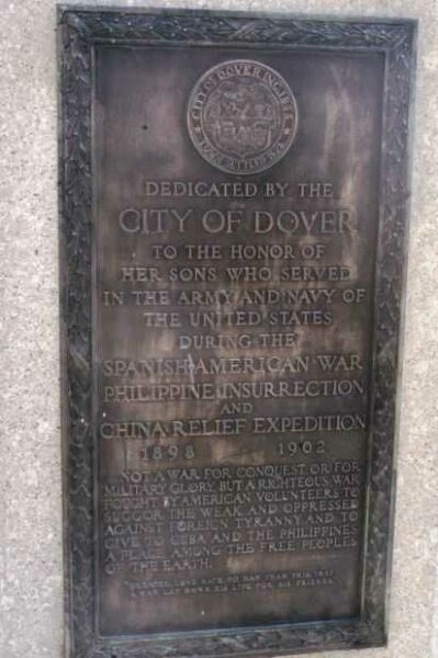 DOVER SPANISH AMERICAN WAR MEMORIAL PLAQUE A