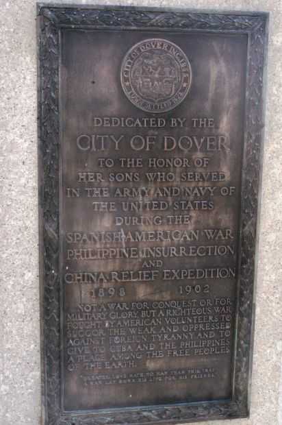 DOVER SPANISH AMERICAN WAR MEMORIAL PLAQUE A