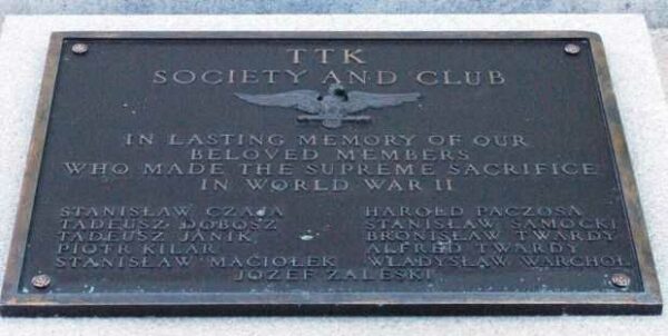 TTK SOCIETY AND CLUB WORLD WAR II MEMORIAL PLAQUE