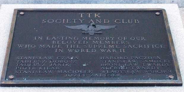 TTK SOCIETY AND CLUB WORLD WAR II MEMORIAL PLAQUE
