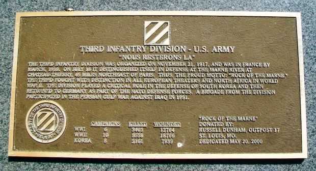 THIRD INFANTRY DIVISION-U.S. ARMY WAR MEMORIAL PLAQUE