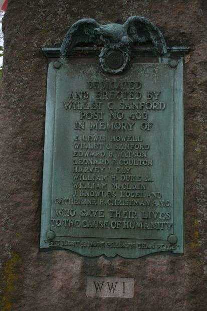 WILLET C. SANFORD POST NO. 433 WORLD WAR I MEMORIAL PLAQUE