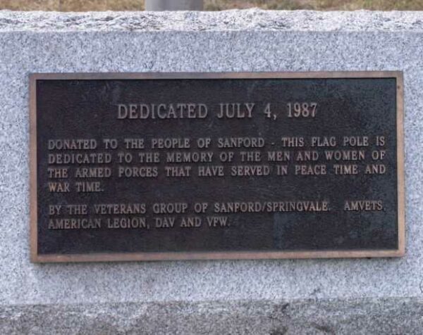 SANFORD WAR MEMORIAL FLAGPOLE PLAQUE