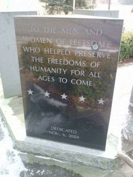 LEETSDALE VETERANS MEMORIAL PLAQUE