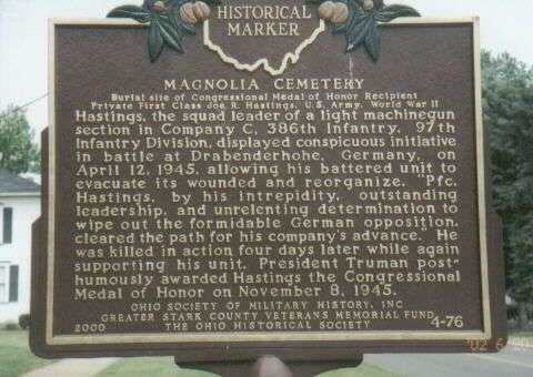 PFC. JOE R. HASTING MEDAL OF HONOR MEMORIAL MARKER