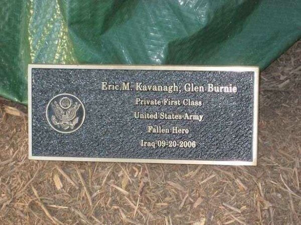 ERIC M. KAVANAGH PARK TREE MEMORIAL PLAQUE