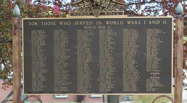LINCOLN WORLD WAR I AND WORLD WAR II HONOR ROLL MEMORIAL PLAQUE A