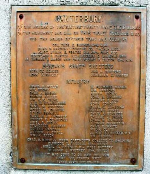 CANTERBURY CIVIL WAR VETERANS MEMORIAL PLAQUE B