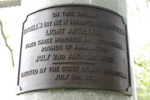 EDGELL’S 1ST NEW HAMPSHRIE BATTERY LIGHT ARTILLERY WAR MEMORIAL PLAQUE