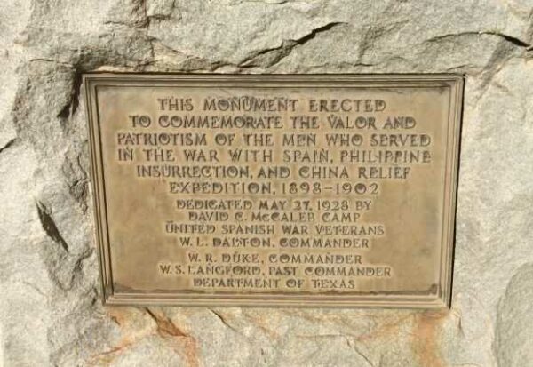 WICHITA FALLS SPANISH WAR VETERANS STATUE PLAQUE