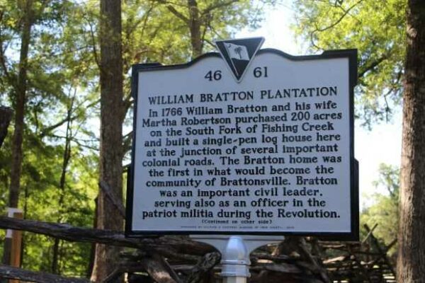 WILLIAM BRATTON PLANTATION REVOLUTIONARY WAR MEMORIAL MARKER