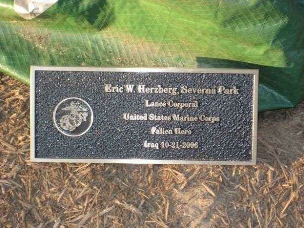ERIC W. HERZBERG PARK TREE MEMORIAL PLAQUE