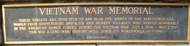 SHIPPENSBURG VIETNAM WAR MEMORIAL PLAQUE