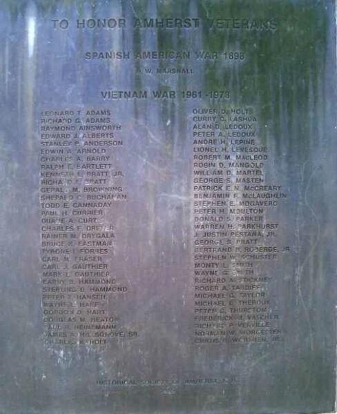 AMHERST WAR VETERANS MEMORIAL PLAQUE B