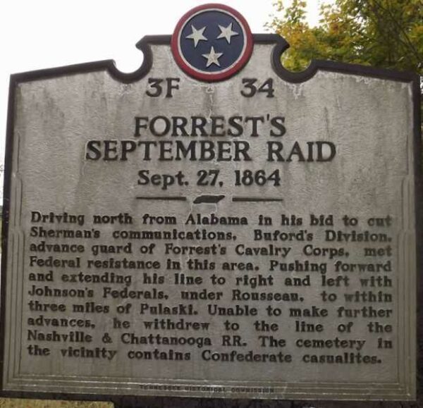 FORREST’S SEPTEMBER RAID MEMORIAL MARKER