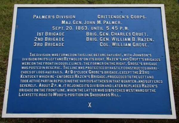 PALMER’S DIVISION CRITTENDEN’S CORPS MEMORIAL PLAQUE A