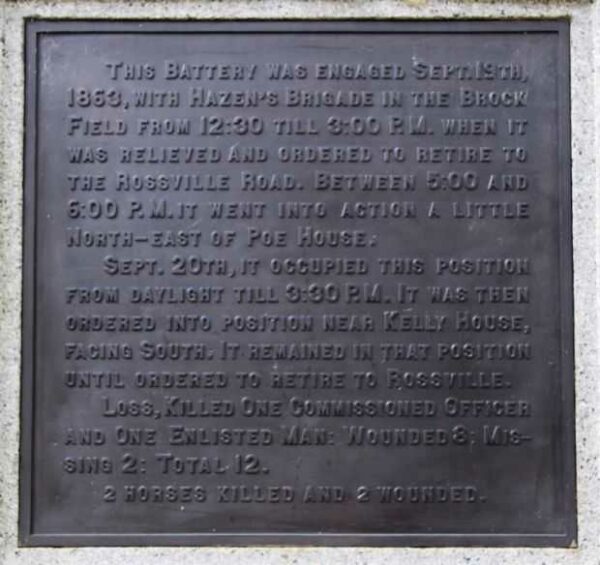 BATTERY F, 1ST OHIO LIGHT ARTILLERY WAR MEMORIAL PLAQUE B