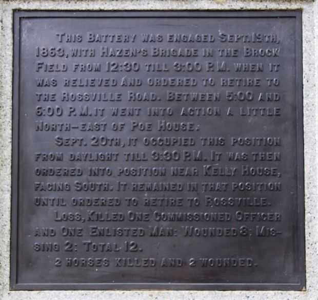 BATTERY F, 1ST OHIO LIGHT ARTILLERY WAR MEMORIAL PLAQUE B