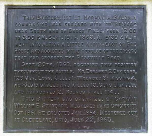 BATTERY B, 1ST OHIO LIGHT ARTILLERY WAR MEMORIAL PLAQUE