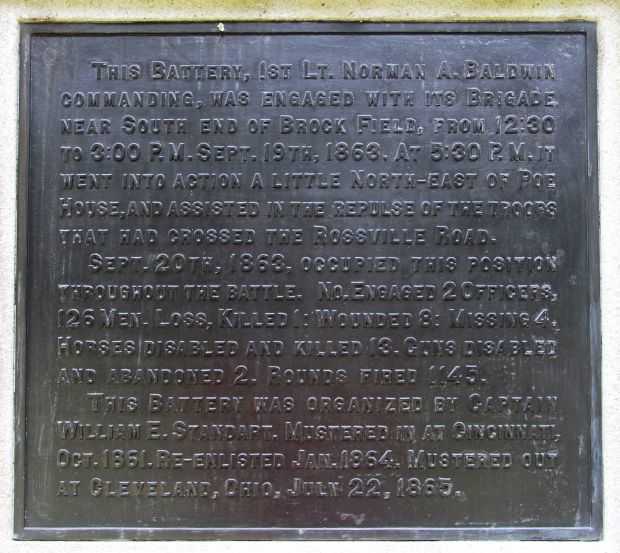 BATTERY B, 1ST OHIO LIGHT ARTILLERY WAR MEMORIAL PLAQUE