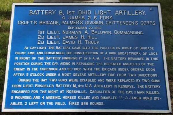 BATTERY B, 1ST OHIO LIGHT ARTILLERY MEMORIAL PLAQUE