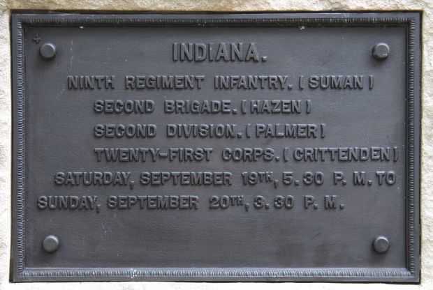 INDIANA NINTH REGIMENT INFANTRY WAR MEMORIAL PLAQUE