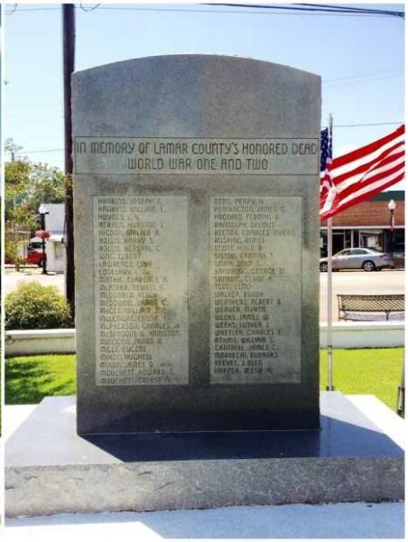 LAMAR COUNTY’S WORLD WAR ONE AND TWO MEMORIAL BACK