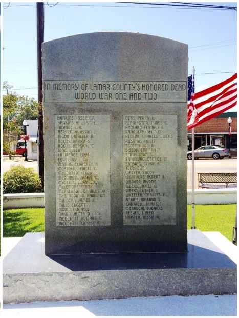 LAMAR COUNTY’S WORLD WAR ONE AND TWO MEMORIAL BACK
