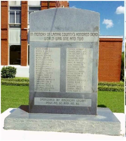 LAMAR COUNTY’S WORLD WAR ONE AND TWO MEMORIAL FRONT