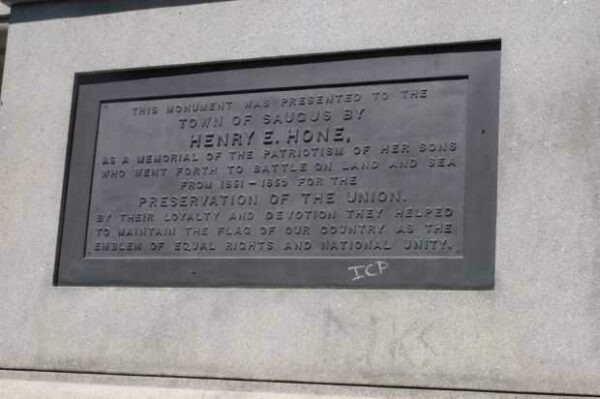 TOWN OF SAUGUS CIVIL WAR MONUMENT PLAQUE A