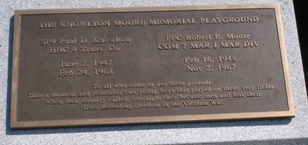 THE KNOWLTON MOORE MEMORIAL PLAYGROUND PLAQUE