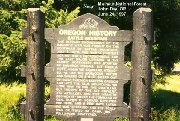 OREGON HISTORY BATTLE MOUNTAIN MEMORIAL MARKER