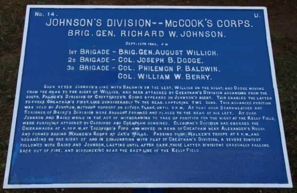 JOHNSON’S DIVISION–MCCOOK’S CORPS WAR MEMORIAL PLAQUE