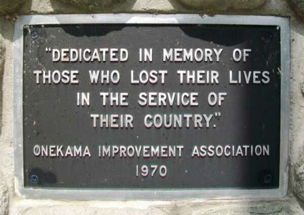 ONEKAMA IMPROVEMENT ASSOCIATION WAR MEMORIAL PLAQUE