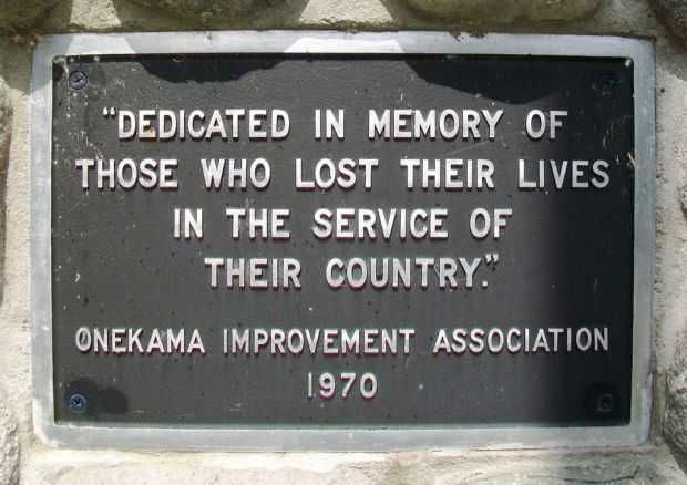 ONEKAMA IMPROVEMENT ASSOCIATION WAR MEMORIAL PLAQUE