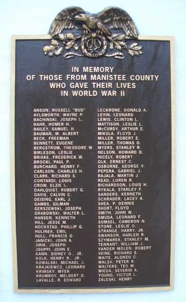 MANISTEE COUNTY WAR MEMORIAL PLAQUE C