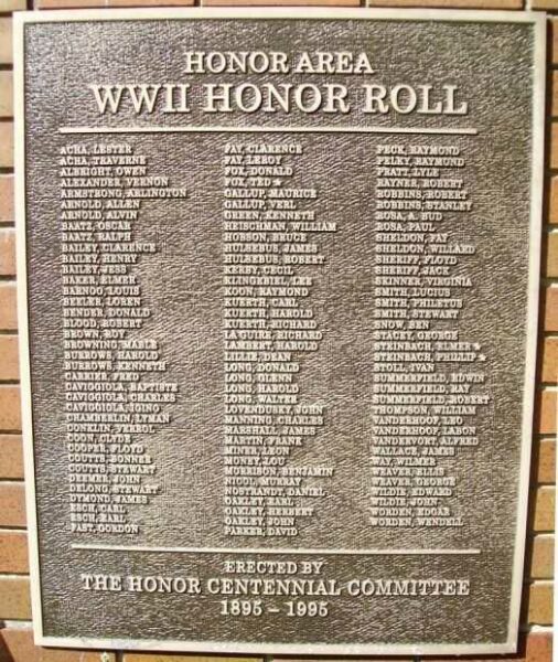 HONOR AREA WWII HONOR ROLL MEMORIAL PLAQUE
