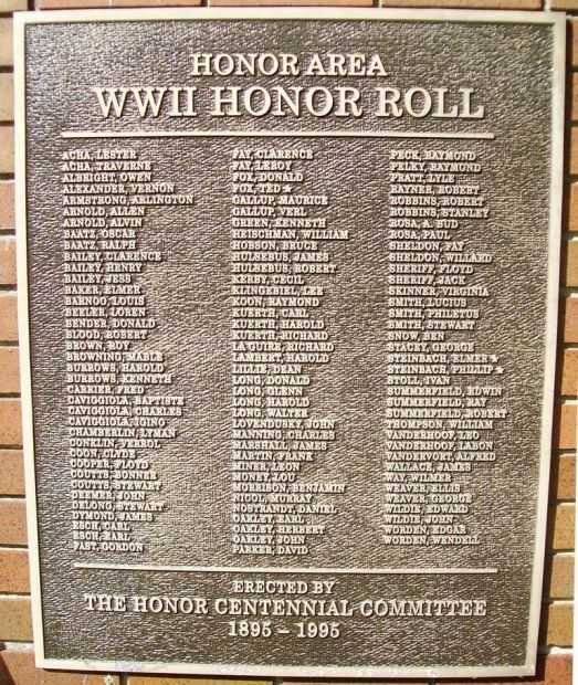 HONOR AREA WWII HONOR ROLL MEMORIAL PLAQUE